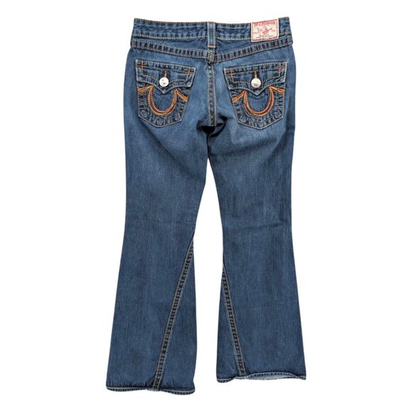 Vtg True Religion Rainbow Joey Flare Jeans Womens Blue Low Rise Big T Size 29 - Picture 2 of 11